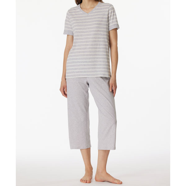 Schiesser 181254 dames pyjama volledig katoen capribroek en tijdloos gestreept