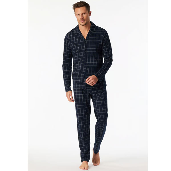 Schiesser heren pyjama katoen doorknoop jasje 183176