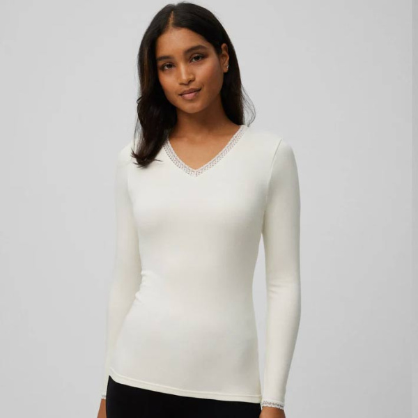 Ysabel Mora thermoshirt v-hals met kant 70018